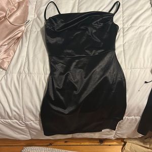 black satin mini dress